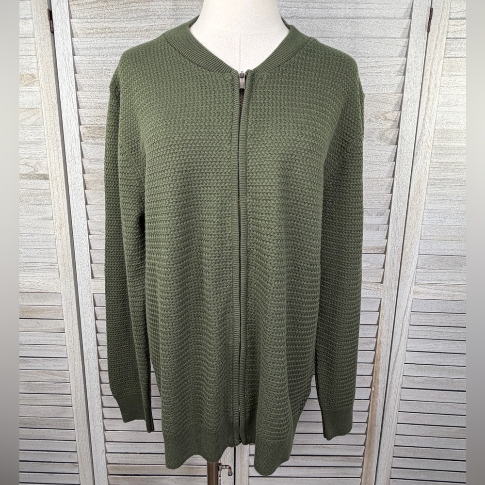 A FISH NAMED FRED Men's Full Zip Cardigan Olive Green-XL